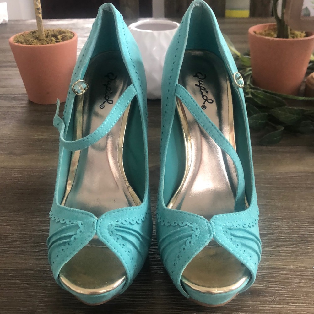 Teal Peep Toe Pumps